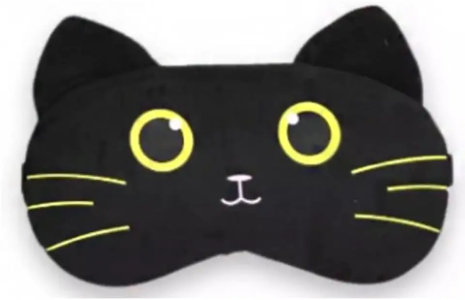 Máscaras de Dormir Relaxante para os Olhos com Gel Térmico para Compressa Fria e Quente Reduz Olheiras Gatinho Rosa Laço Cansaço (MascaraGatinhoMSK11-PretoOlhoAmarelo)
