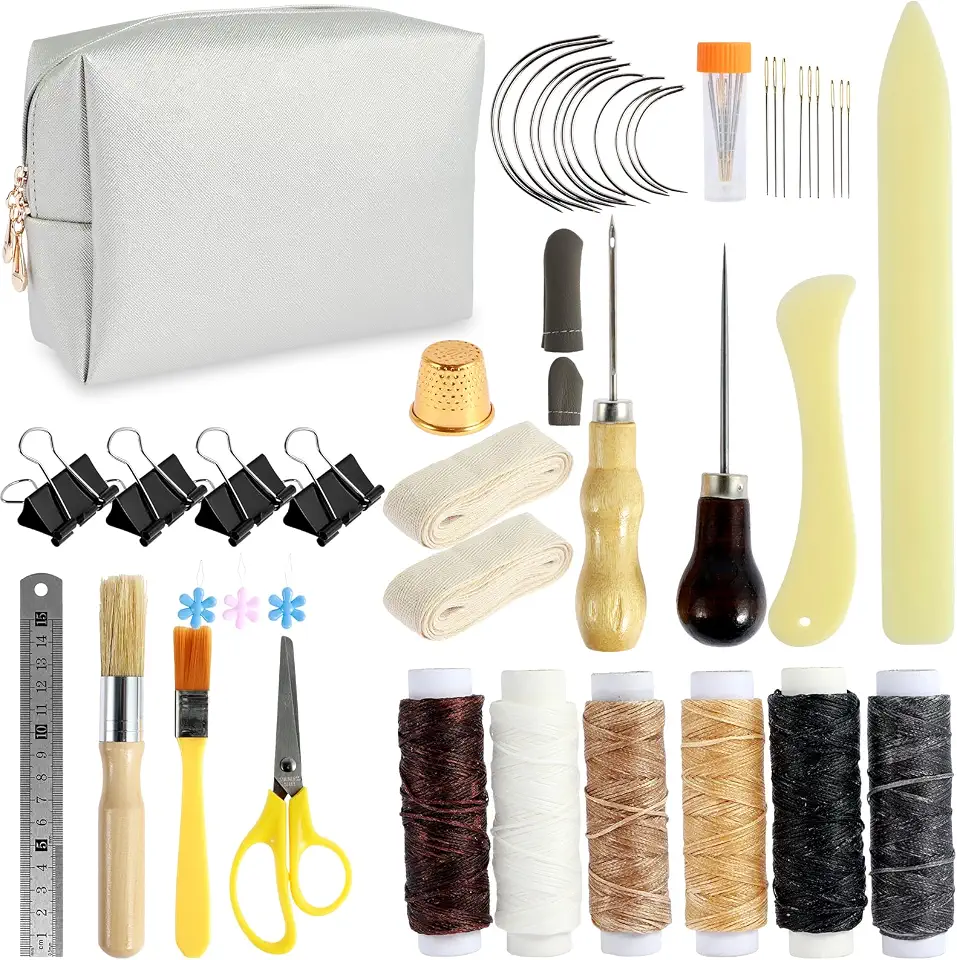 Kit de encadernação com 49 peças, ferramentas de encadernação manual para iniciantes, conjunto de ferramentas para encadernação de livros manuais, suprimentos para encadernação com agulhas de olho
