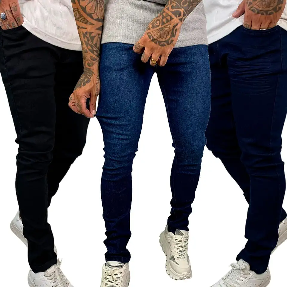 Kit ATÉ 3 Calça Masculina Slim Com Elastano Variadas Lisa Básica Premium Dia a Dia Jeans Homens