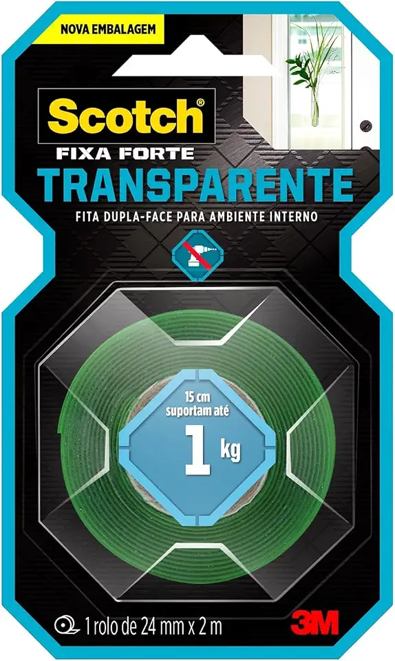 Scotch, 3M, Fixa Forte, Fita Dupla Face, Transparente, 24mm x 2m