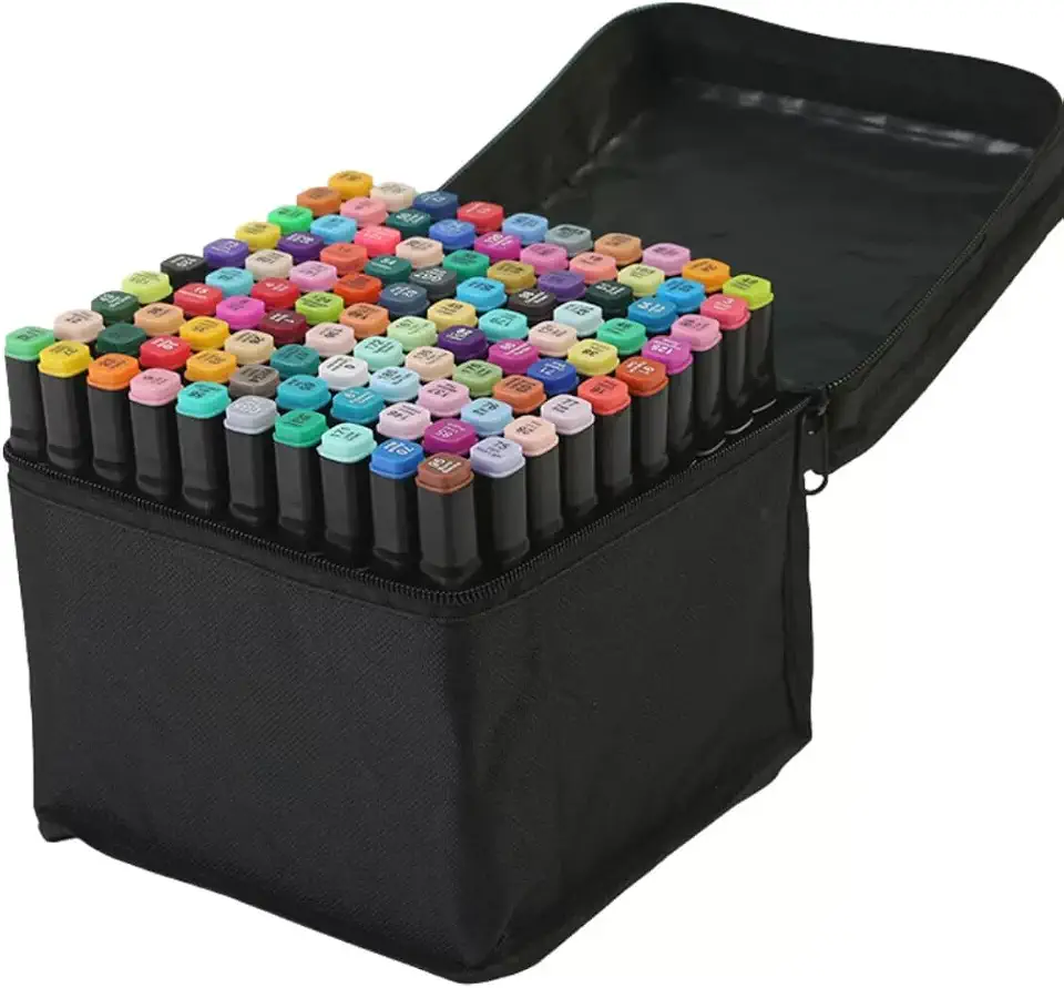 Canetinha Ponta Dupla para Colorir Kit Estojo de Canetas Escolar Marcador Coloridas Permanente Duas Pontas (100 Cores)