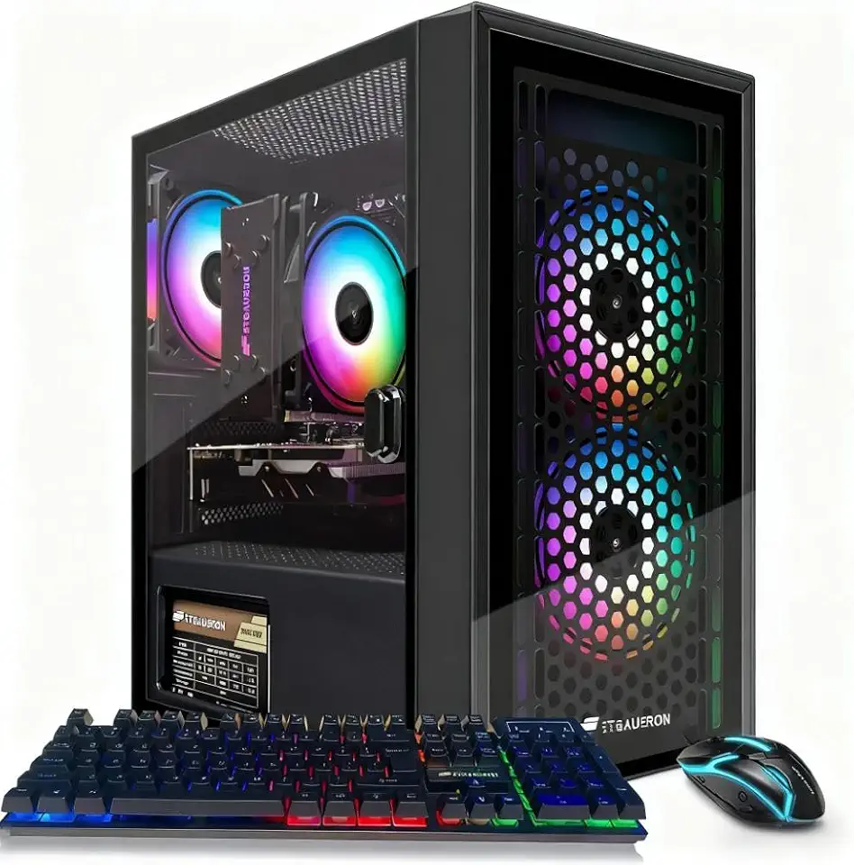STGAubron PC de mesa para jogos, Intel Xeon E5 2.5G até 3.3G, 16G RAM, 512G SSD, Radeon RX 550 4G GDDR5, WiFi 600M, BT 5.0, ventilador RGB x 3, teclado e mouse pad RGB, W10H64