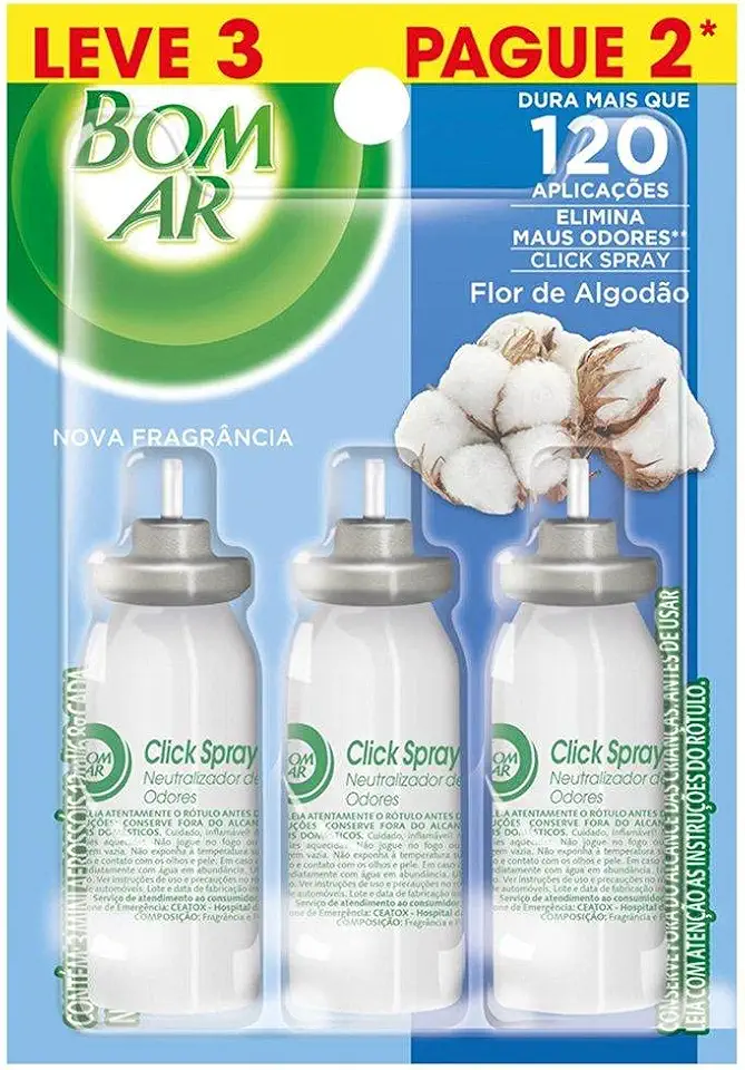 Bom Ar Aromatizador Click Spray Refil Leve 3 Pague 2 Flor de Algodão
