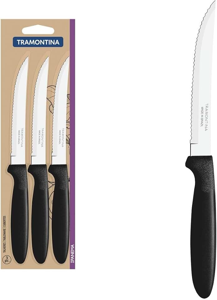 Conjunto De Facas Para Churrasco Tramontina Ipanema Com Lâminas Em Aço Inox E Cabos De Polipropileno Preto 3 Peças