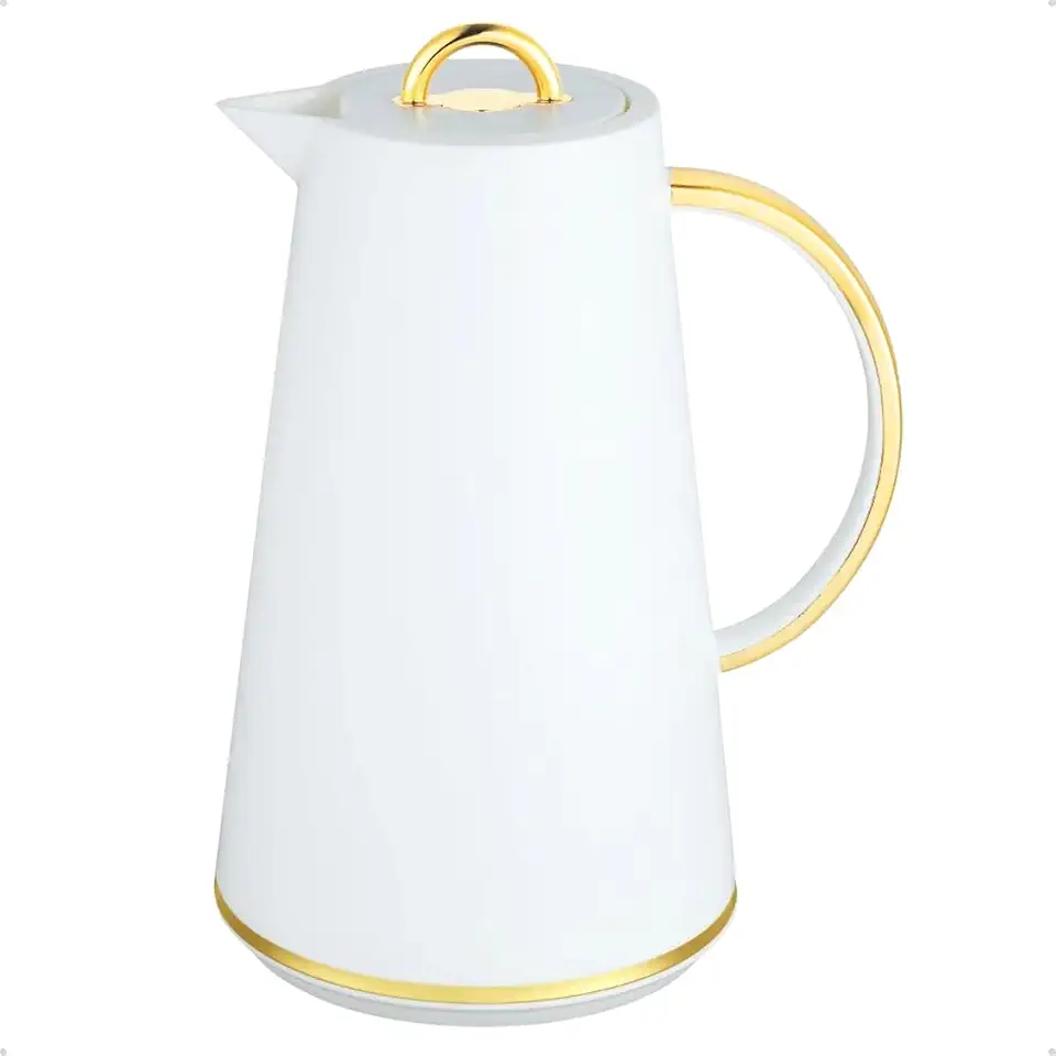 Garrafa Térmica de Café Chá 1L Samira Branca com Dourado Click Abre e Fecha
