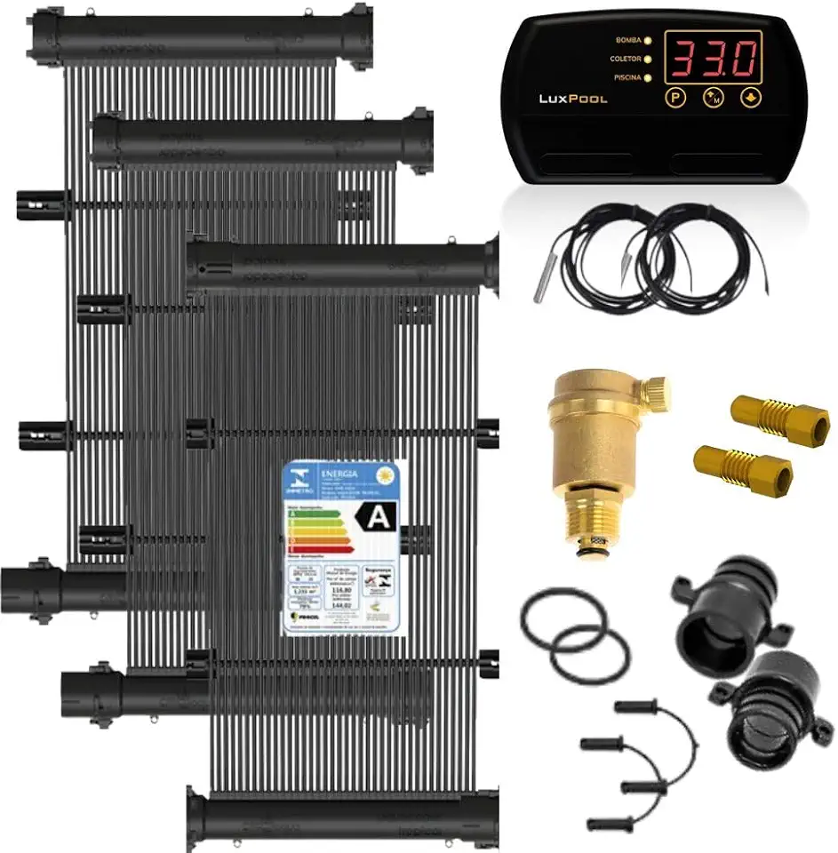Kit Aquecimento Solar para Piscinas até 8m² ou12 mil litros TekSol com Controlador de Temperatura Bivolt
