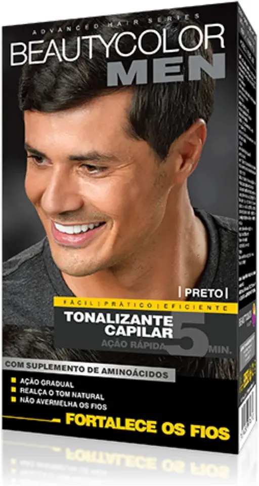 BEAUTYCOLOR MEN Tonalizante Capilar em Gel Preto – Ação Gradual, Sem Amônia, Realça o Tom Natural, Para Cabelo, Barba e Bigode