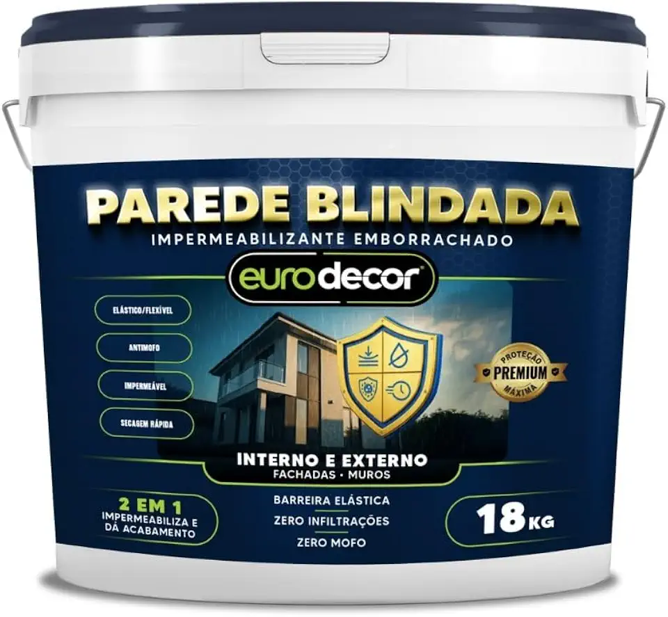Parede Blindada Euro Decor Tinta Emborrachada 18KG Fácil Aplicação Proteção Contra Infiltrações (Areia)