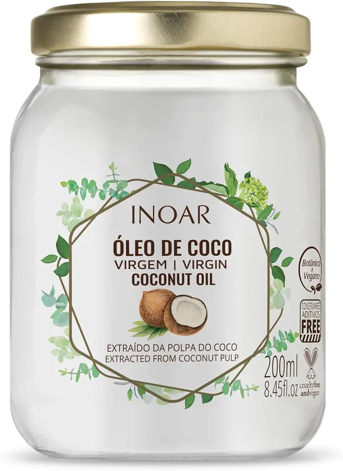 Inoar, Óleo de Coco Extra Virgem, Hidratação Profunda, Força e Nutrição para Todos os Tipos de Cabelos, Vegano e Botânico - 200ml