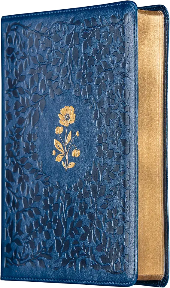 Bíblia ACF com Espaço para Anotações, Capa luxo azul com flores em baixo relevo, Leitura Perfeita