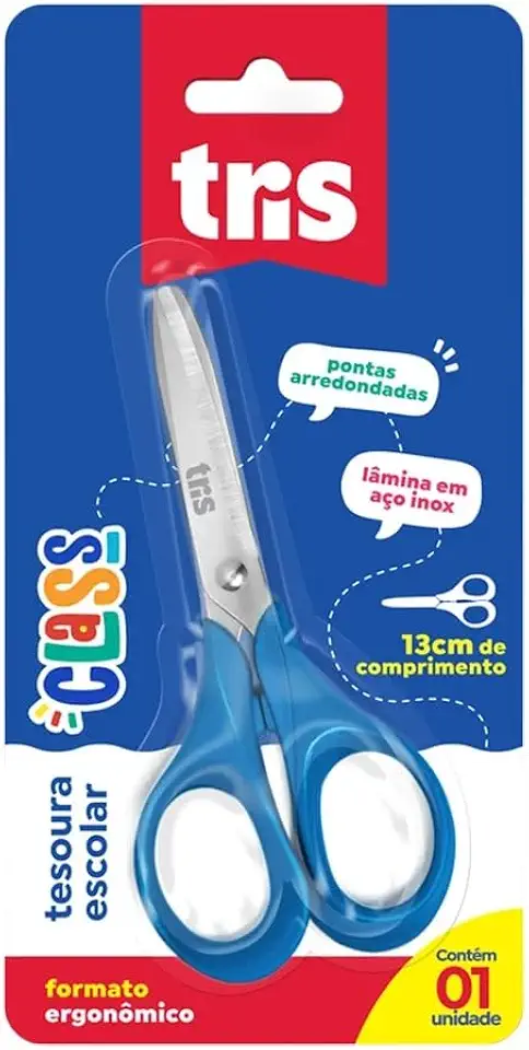 Tesoura Escolar Class - 13Cm - Cart C/1 Un - Tris (Color May Vary)