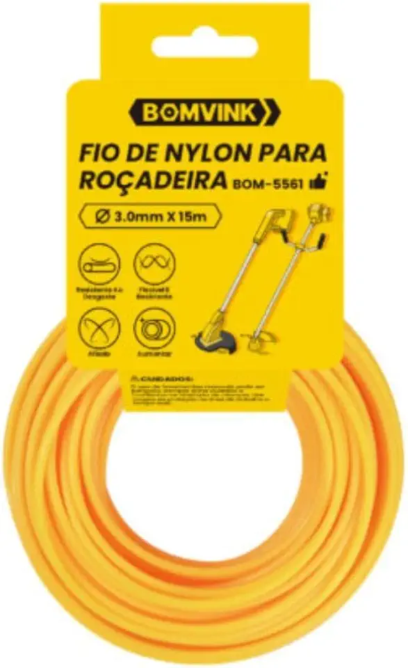 Fio de Nylon para Roçadeira, 3mm x 15m, Linha para Aparador de Grama, Amarelo, Bomvink
