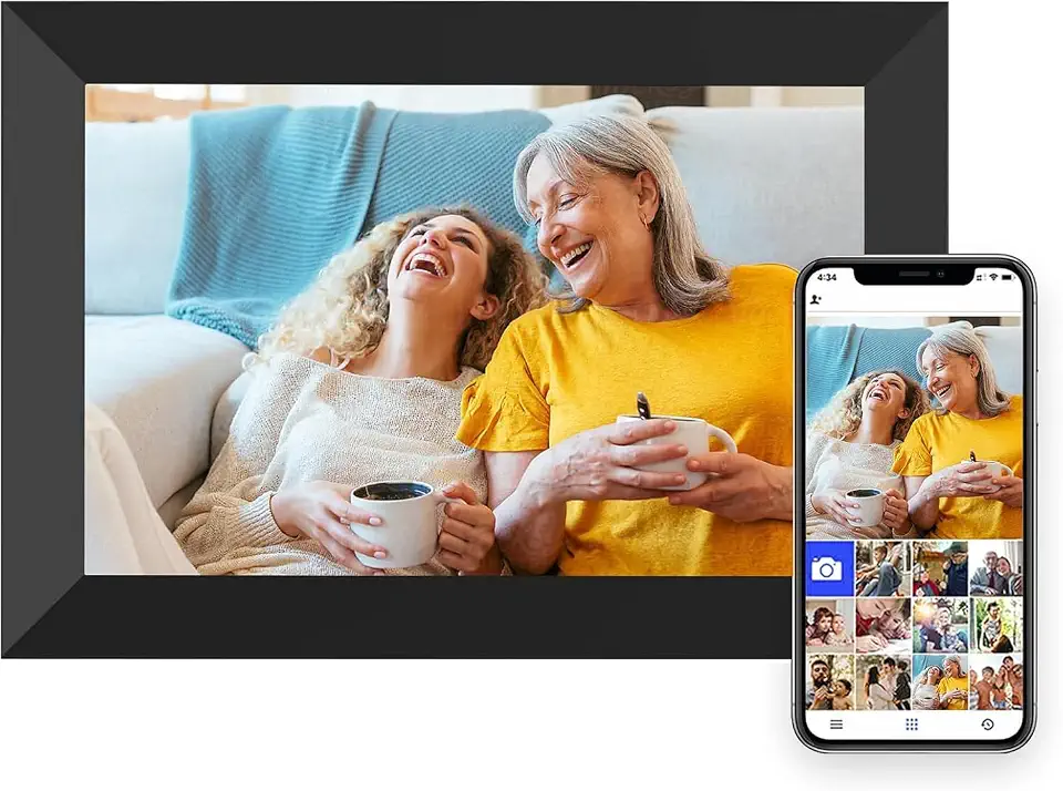 Porta-retrato digital com tela sensível ao toque IPS HD de 10,1” e 1280 x 800, Wi-Fi, rotação automática, apresentação de slides, compartilhamento de fotos ou vídeos via aplicativo de qualquer lugar