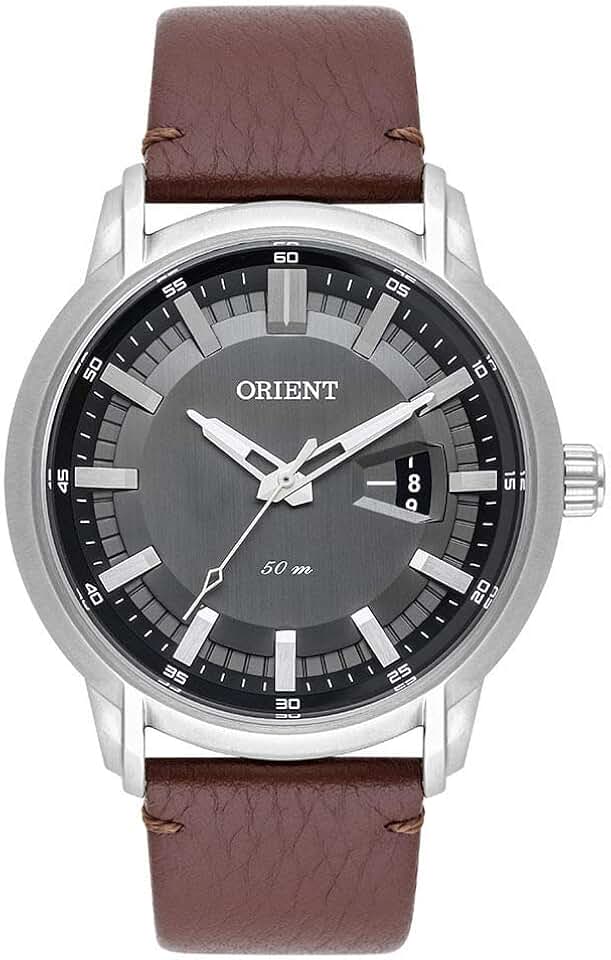 Relógio ORIENT masculino prata preto couro MBSC1039 G1NX