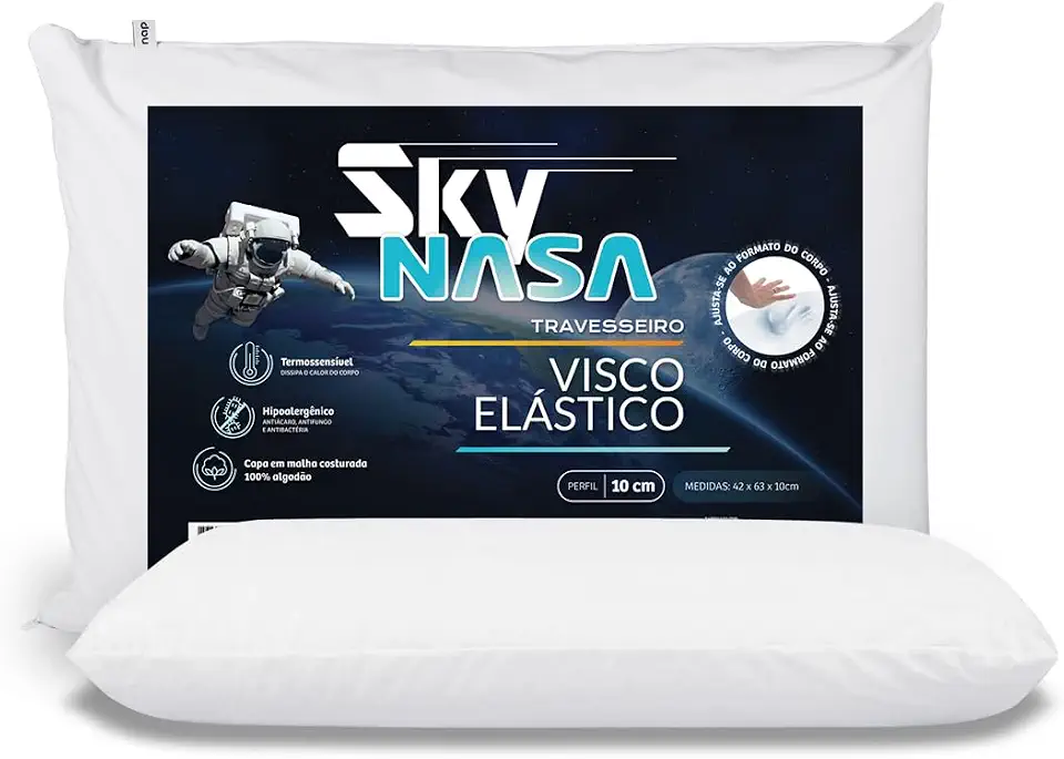 Nap Travesseiro Nasa Sky Viscoelástico Altura 10cm Densidade D40 Premium Capa 100% algodão para fronhas 50x70cm - Branco