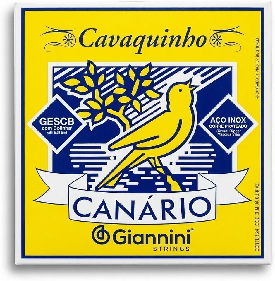 Jogo Cordas Cavaquinho Canário Jogo 4 Cordas Aço Cobre Prateado Bolinha Timbre Brilhante
