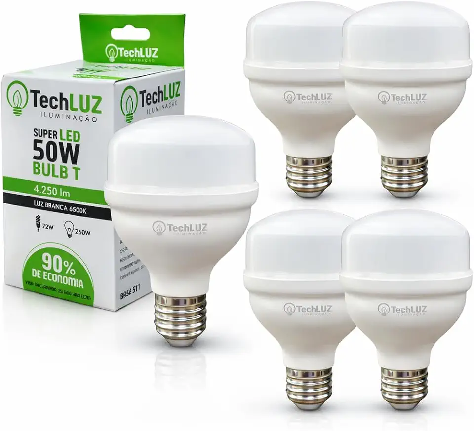 Kit 5 Lâmpadas Led Bulbo 50w Alta Potência Bivolt- Techluz (Branco Frio)