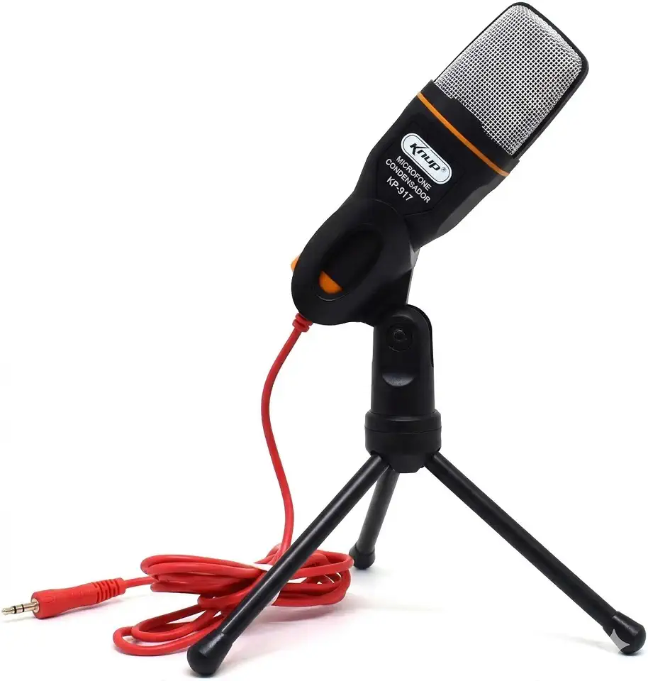 Microfone Condensador para PC com Tripé e Cabo P2 Profissional - Alta Sensibilidade e Áudio Impecável
