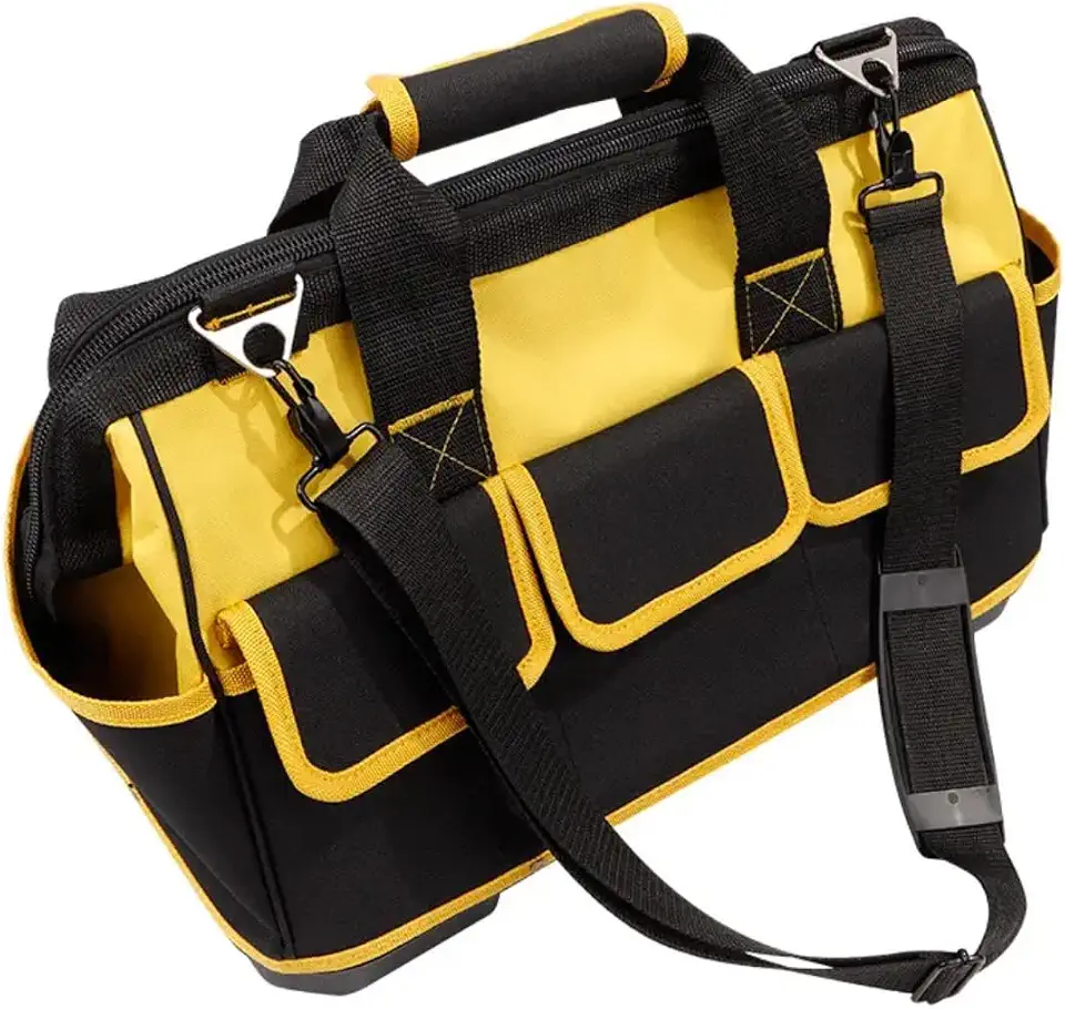 Bolsa para Ferramentas Profissional, 45x30x25cm, Capacidade 18kg, Preta e Amarela, Múltiplos Compartimentos