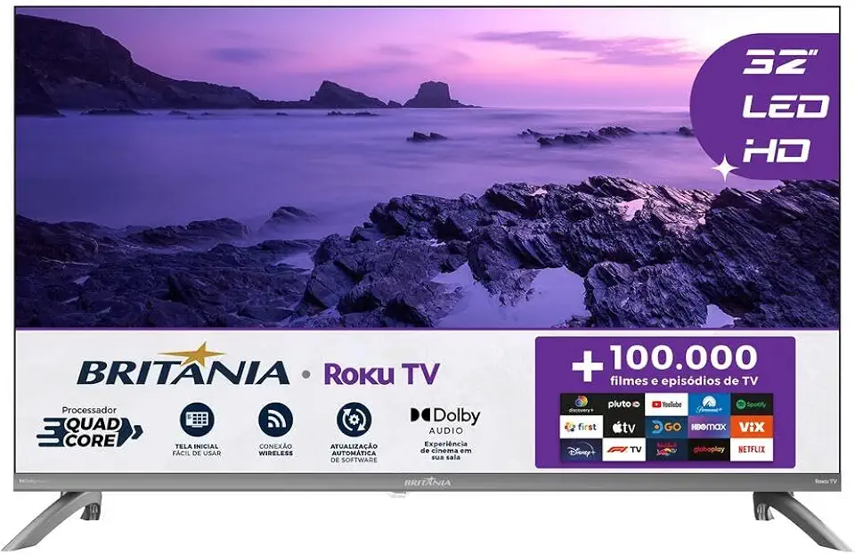 Smart TV 32" HD Britânia B32CRA Roku TV LED Wi-fi HDMI USB