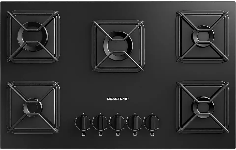 Cooktop 5 Bocas a Gás GLP Brastemp Mesa de Vidro Chama Simmer Preto Acendimento Automático BDD75BE