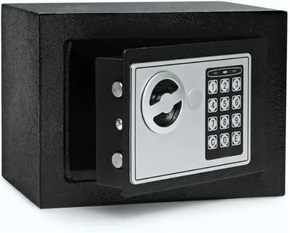 Cofre Eletrônico Digital com Senha e Chave 23x17x17cm Preto Compacto para Dinheiro Documentos e Joias
