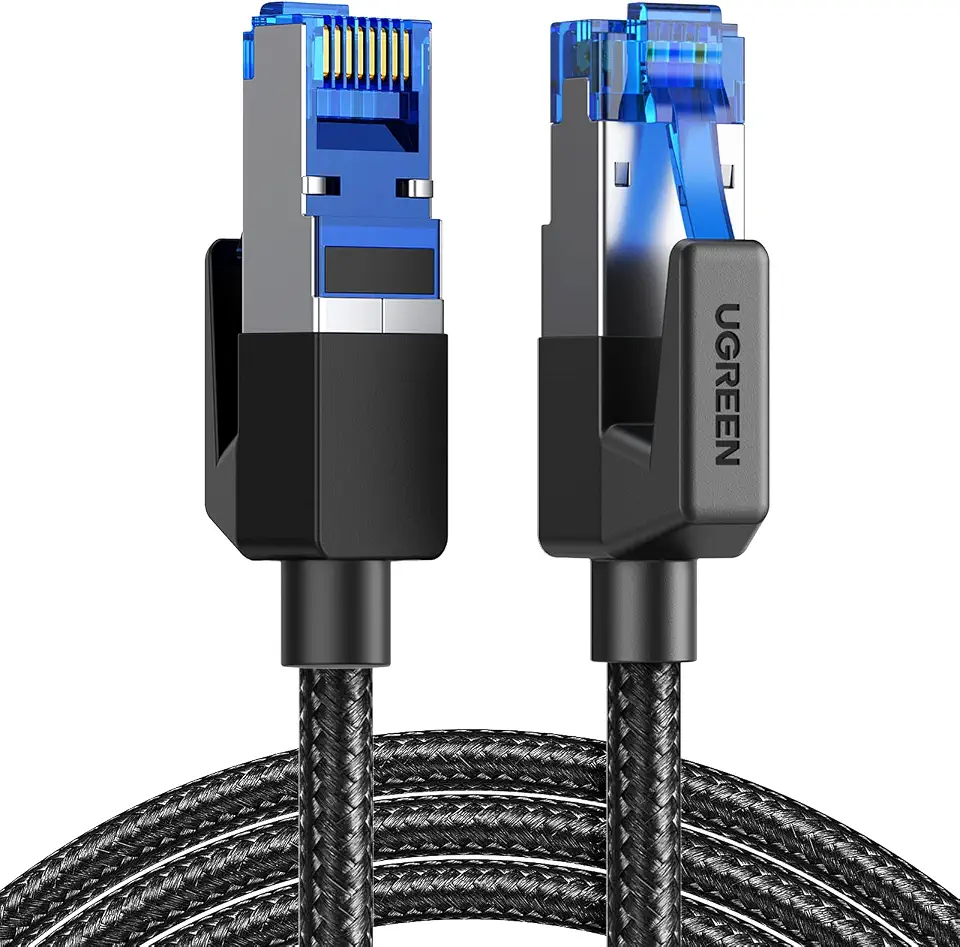 UGREEN Cabo Ethernet Cat 8 6 pés, cabo de rede trançado de alta velocidade 40 Gbps 2000 MHz Cat8 RJ45 Cabos LAN blindados para serviços pesados internos compatíveis para jogos PC PS5 Xbox Mod