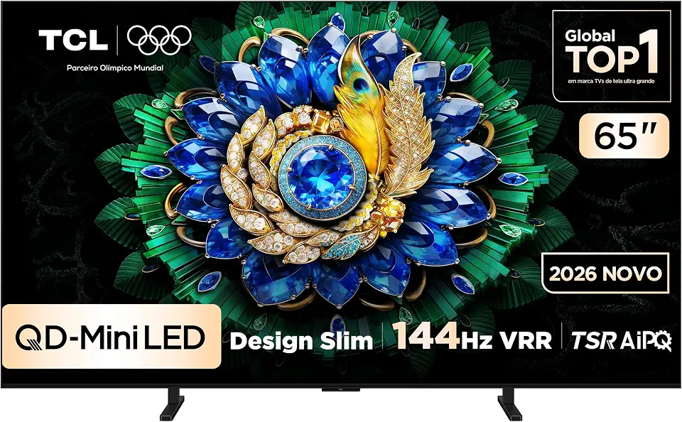 TCL PREMIUM 4K QD-Mini LED TV 65" A400M Google TV, 144 Hz VRR, Tela HVA, Processador AIPQ Pro.