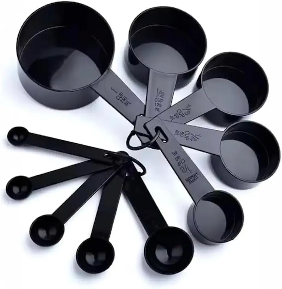 Kit 10 Colheres Medidoras Plástico Preto Capacidade 1,25ml a 250ml Profissional Scoop Medidor Suplementos Cozinha Premium