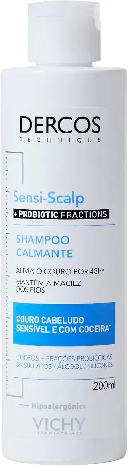 Vichy Dercos SensiScalp Probiotic, Shampoo Limpeza Calmante para Couro Cabeludo Sensível, Alívio Instantâneo 48h, Nutrição e Brilho, Livre de Sulfatos, Parabenos e Corantes, 200ml