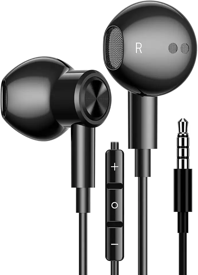Fone de Ouvido Intra-Auricular com Microfone e Controle de Volume Conector P3 3.5mm Som Estéreo Graves Reforçados Isolamento Acústico Cabo Anti-Nó Ergonômico para Celular Tablet Notebook e Videogame
