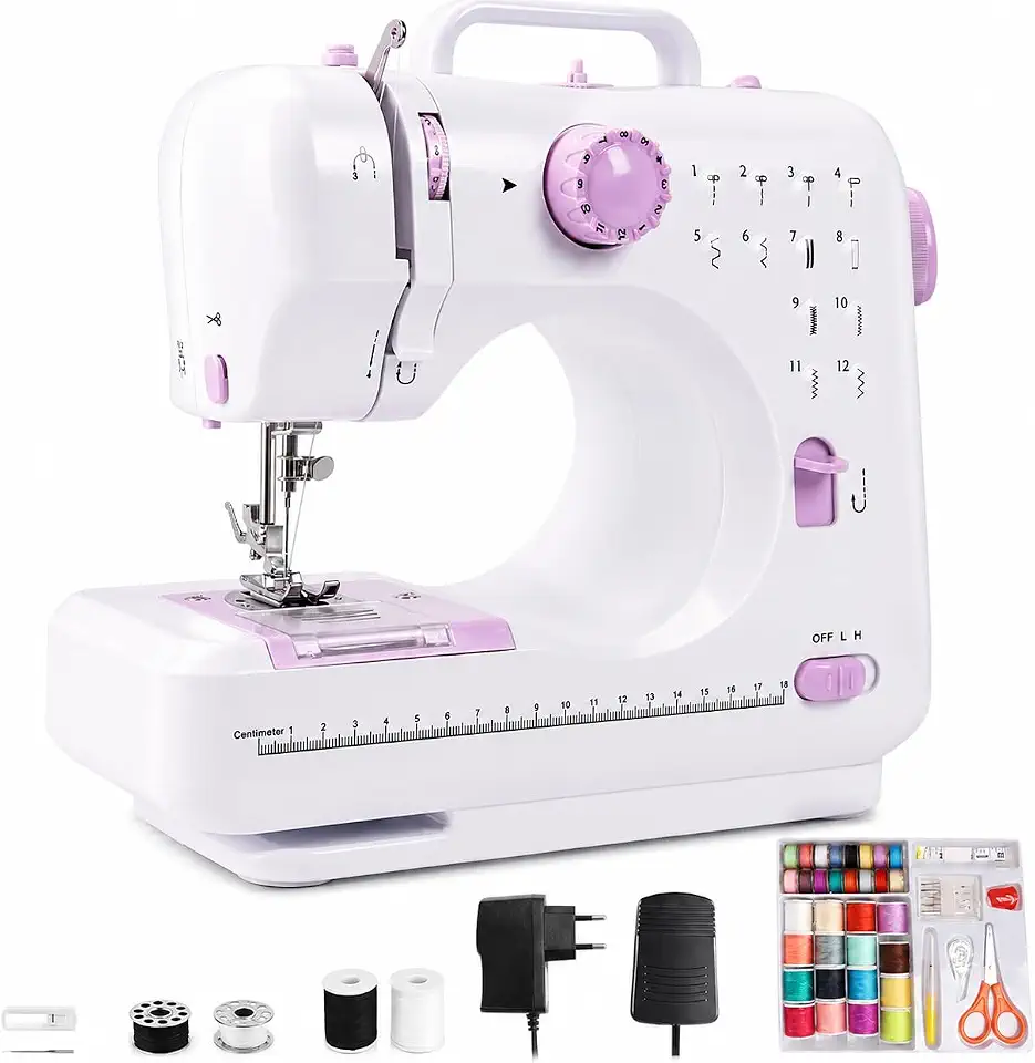 Mini Máquina de Costura Portátil Doméstica - Mini Maquina de Costura com 12 Padrões de Costura, Velocidade Ajustável, 110-220V 70W, Maquina Costu