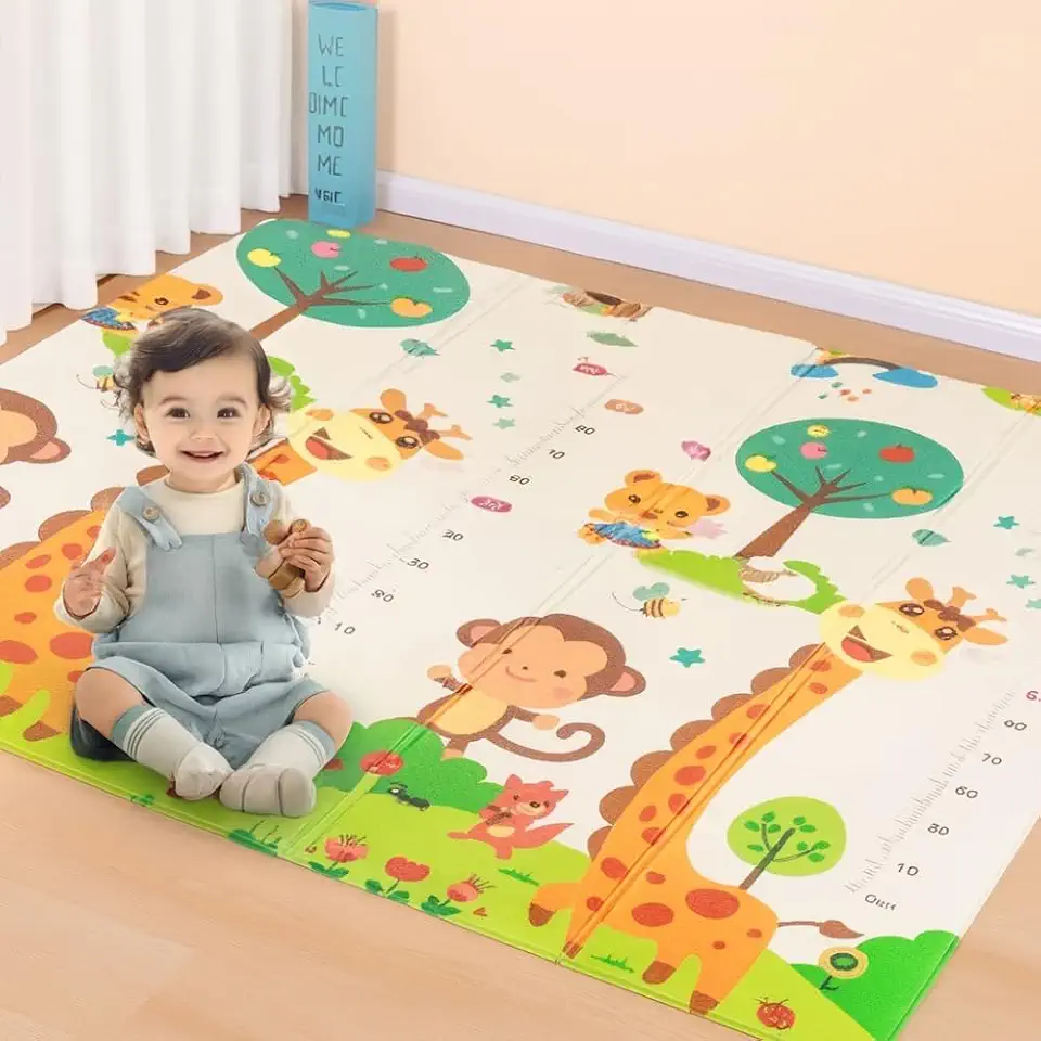 Tapete Tatame Infantil Dobrável 2x1,5m Emborrachado Dupla Face 6mm Antiderrapante Bebê Atividades Educativas Macio Impermeável Colorido Tapetinho Criança Reversível Leve com Bolsa (Selva Macaco Girafa)