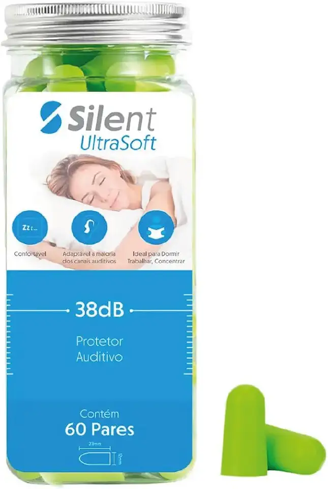 Protetor Auricular Silent Ultra 60 Pares 38dB mais alto NRR, Protetor de ouvido confortáveis para dormir, viajar, concertos, estudar, ruído alto, trabalhar (Verde)
