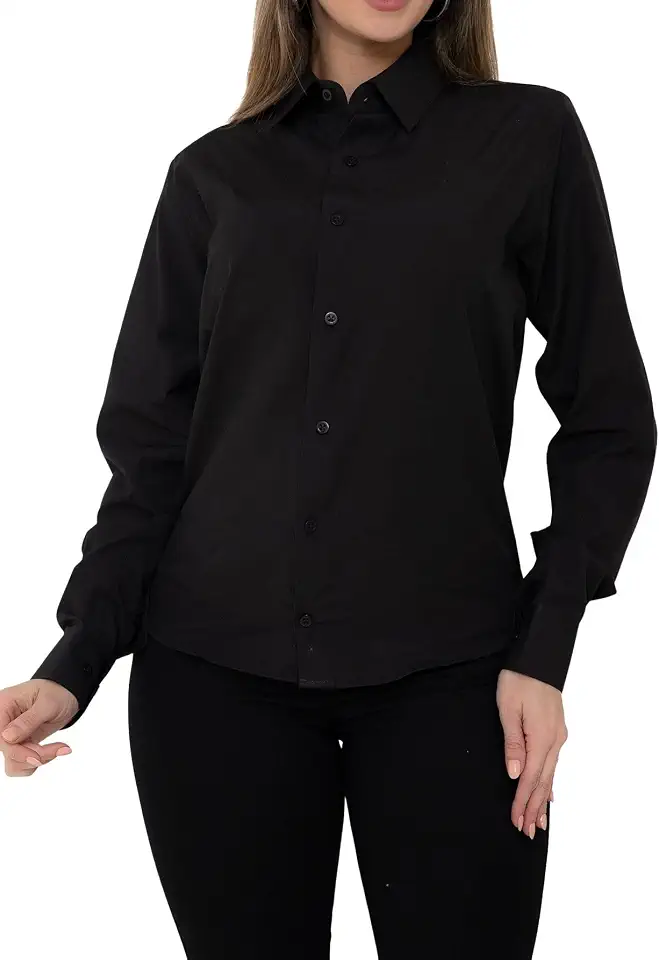 Camisa Social Feminina Lisa Manga Longa Estruturada Slim
