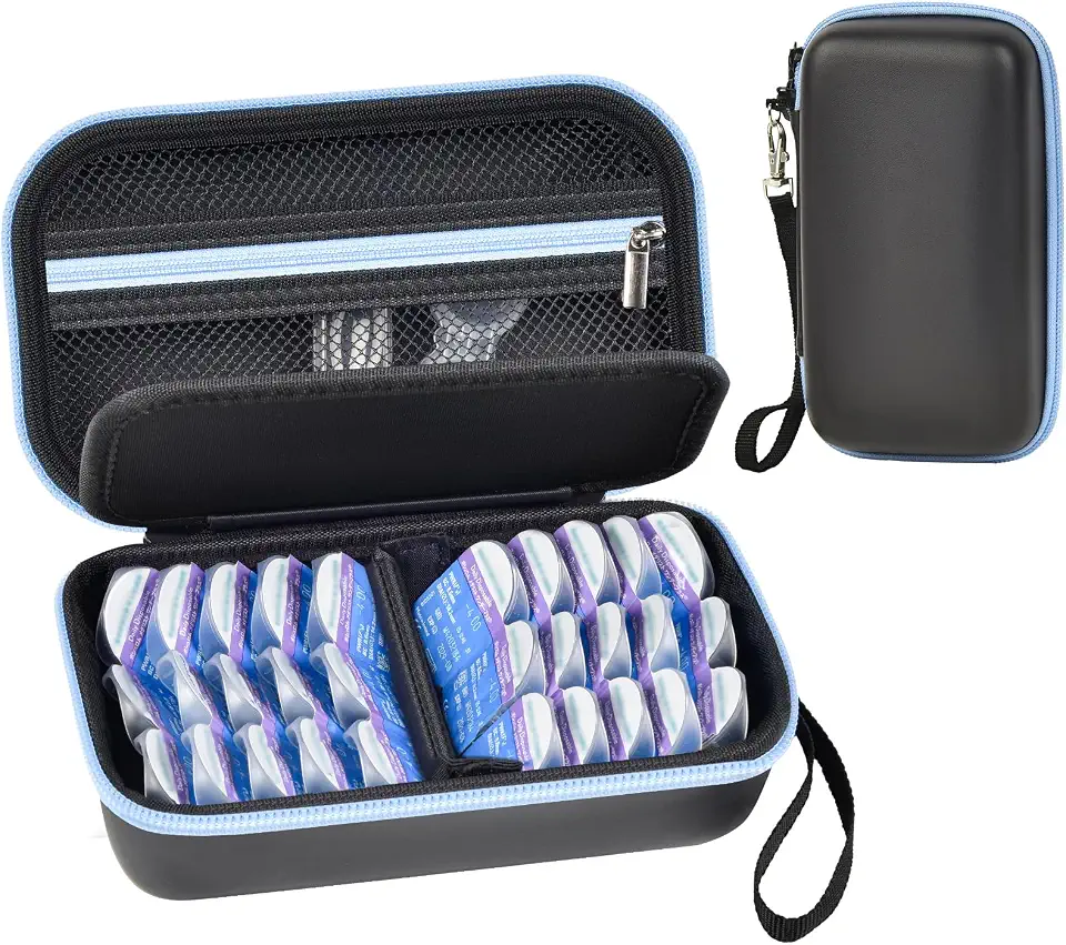 GWCASE Estojo Para Lentes De Contato Diárias Com Capacidade Para Mais De 30 Lentes Descartáveis, Organizador Portátil Com Bolso De Tela, Solução Para Lentes De Contato De Todas As Marcas E Acessórios