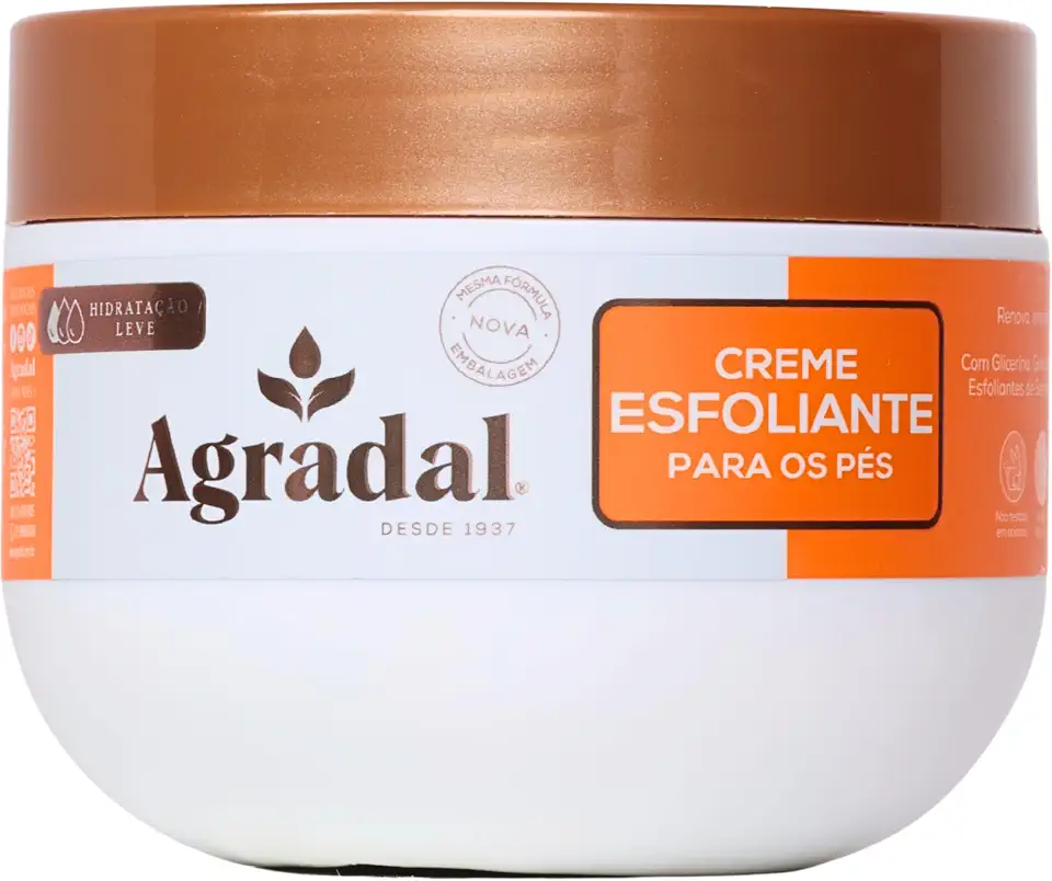 Agradal, Creme Esfoliante para os Pés com Extratos de Ginkgo Biloba e Hortelã, Renova e Energiza, Desodorante, 250g, Branco