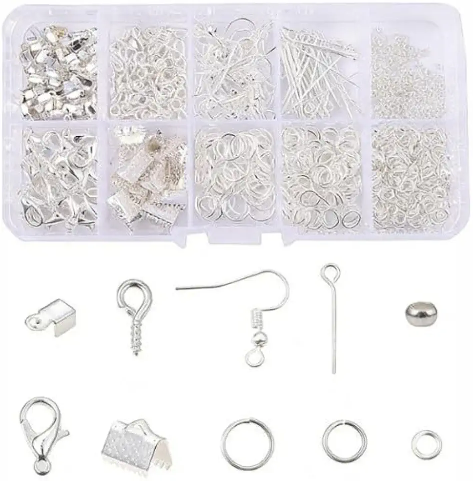 Kit inicial para fabricação de joias, achados metálicos dourados, componentes variados para brincos, colares, pulseiras, artesanato, prata