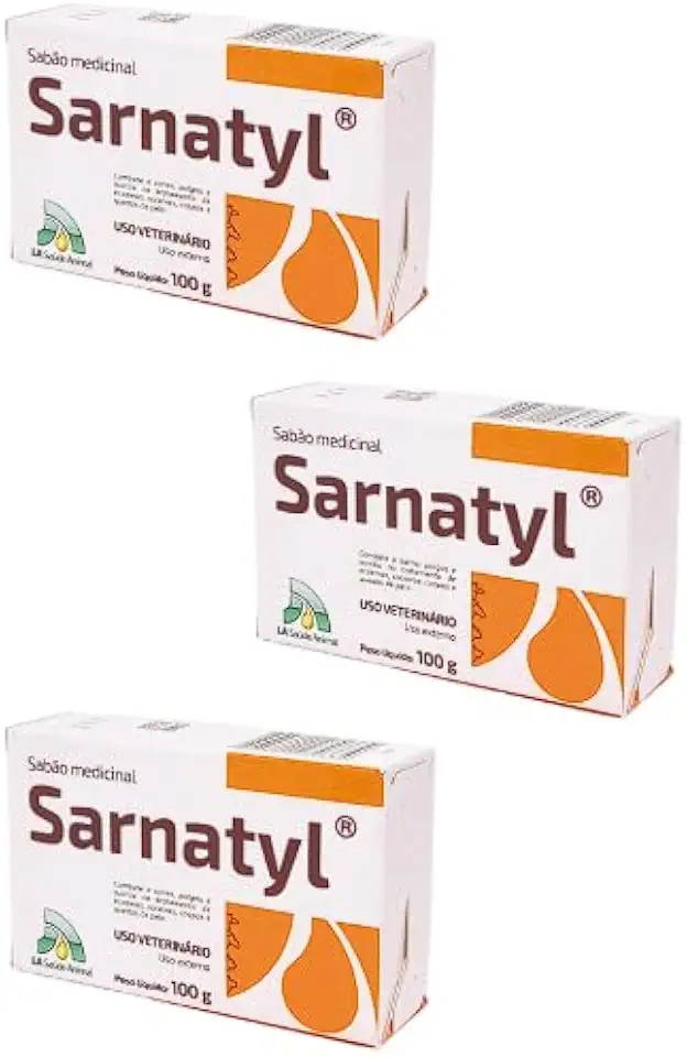 KIT com 3X Sabonete Sarnatyl Antiparasitário a base de Enxofre 100g - Pulgas, Carrapatos e Sarnas - Alívio local instântaneo para coceiras.