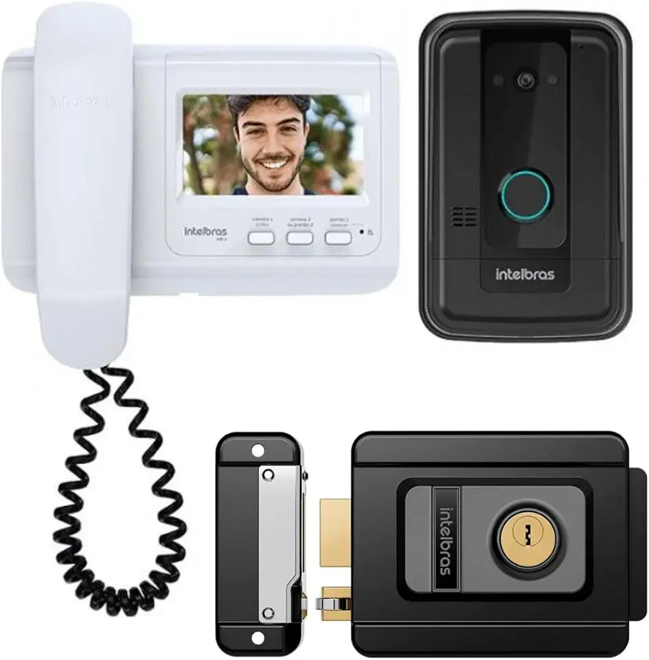 Porteiro Interfone Eletronico Campainha Com Fio Camera Video Porteiro Intelbras Tela 4 Pol e Fechadura Fx 500