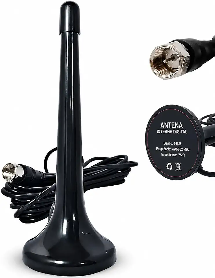 Antena Digital Interna UHF HDTV Slim Modelo MTV-3015, Preta, 75 Ohm, 4-6dB, Cabo 3M-VICDAN STORE