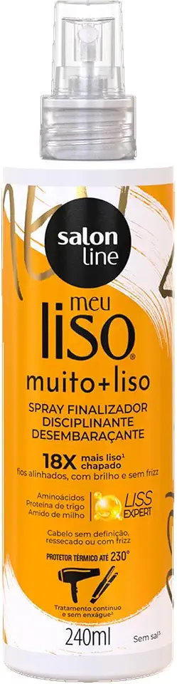 Salon Line, Spray Defrizante Protetor Térmico, Meu Liso Muito + Liso, Vegano - Para Cabelos Lisos Naturais, Alisados ou Relaxados, 240 ml