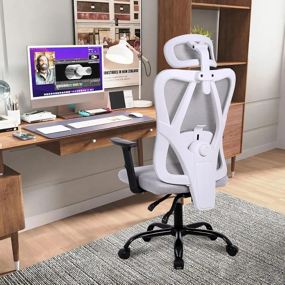 Cadeira Ergonômica 3D com Suporte Lombar Ajustável - Reclinável 90°-150°, Capacidade 150kg (Preto/Cinza) (Cinza)