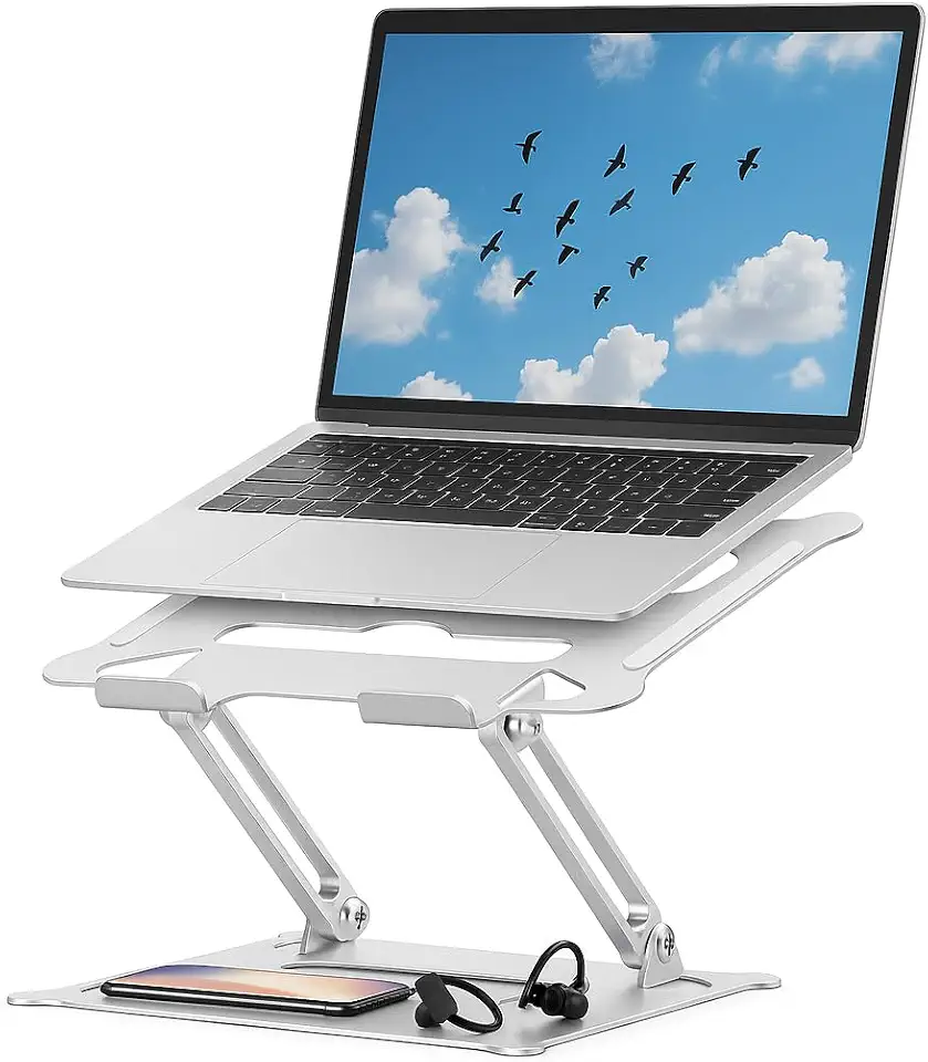 Suporte para Notebook em Aço Carbono Apoio Ajustável Apoiador Dobrável E Ergonômico Ventilado para Mac Notebook MacBook Pro/Air Lenovo Dell e Mais (10-17 Laptop) até 17.3" (10KG) Home Office e Estudos