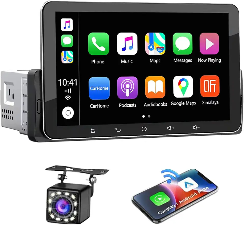 FINYQBET Multimídia 7 Polegadas - Tela Touch HD, Carplay Sem Fio, Câmera de Ré 12 LEDs, Bluetooth 5.1, Mirror Link, GPS, Rádio FM/AM - Ideal para Motoristas que Buscam Conforto e Segurança