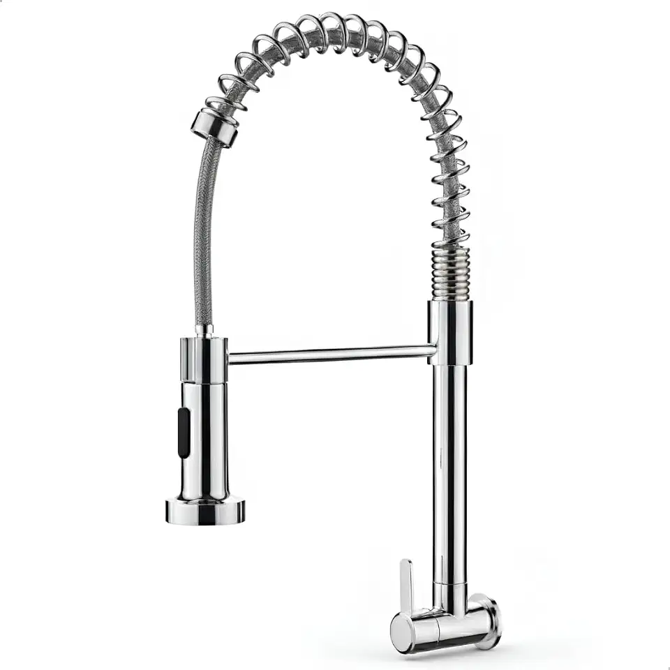 Torneira Cozinha Pia Gourmet Flexível Articulada Parede Cromada Inox SOFTINOX — 2 Jatos, Torneira de Parede 1/4 de Volta Bica Alta Longa Móvel 360° Metal Cromado