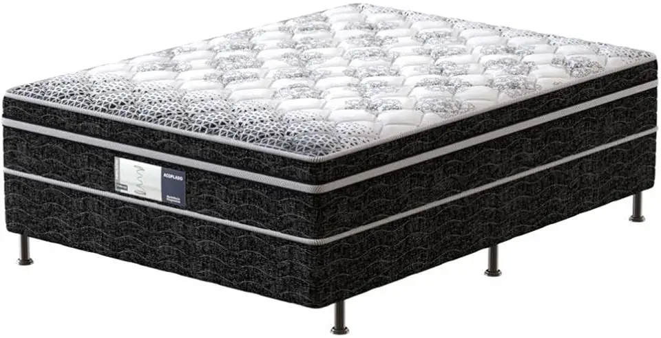 Probel Cama Box Casal PROdomir Bonnel com Molas Prolastic, Branco com Preto, 138x188x42cm, D26, Suporta até 100kg por Pessoa