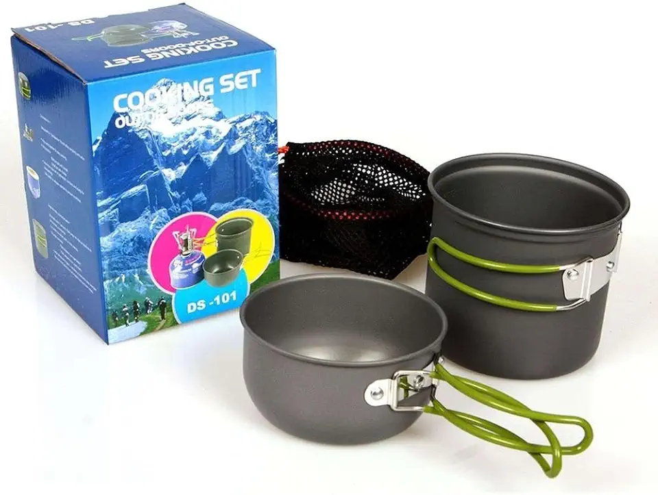 Kit Panelas Camping Alumínio para Cozinha Acampamento Outdoor Viagem Praia Pesca com Bolsa Sacola 2 Peças