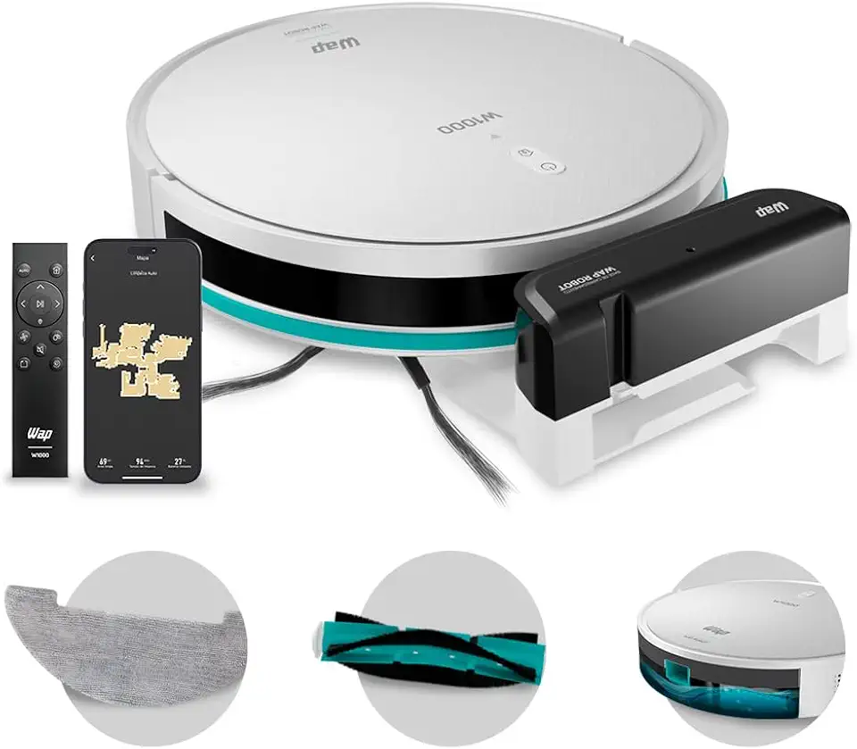 WAP Robô Aspirador de Pó ROBOT W1000 Mapeamento de Tempo Real GYRO, Base de Carregamento, Compatível com Alexa e Google