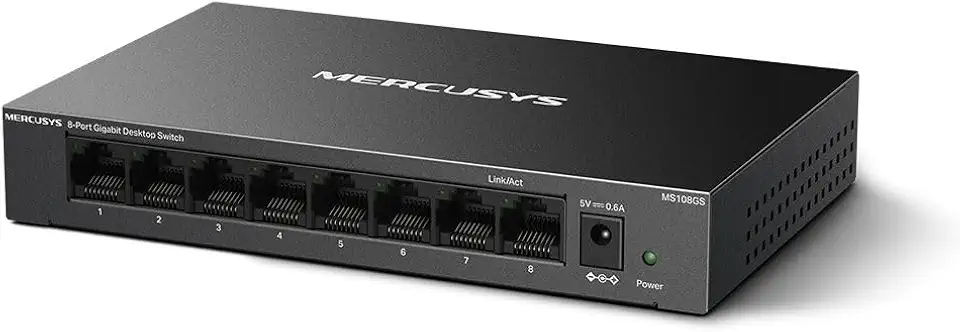 Switch Gigabit MS108GS Mercusys de8 portas Ethernet RJ45 LAN 10/100/1000 Mbps, Plug & Play para conectar SmartTVs, Notebooks, Desktops, Impressoras e Videogames Case de Metal